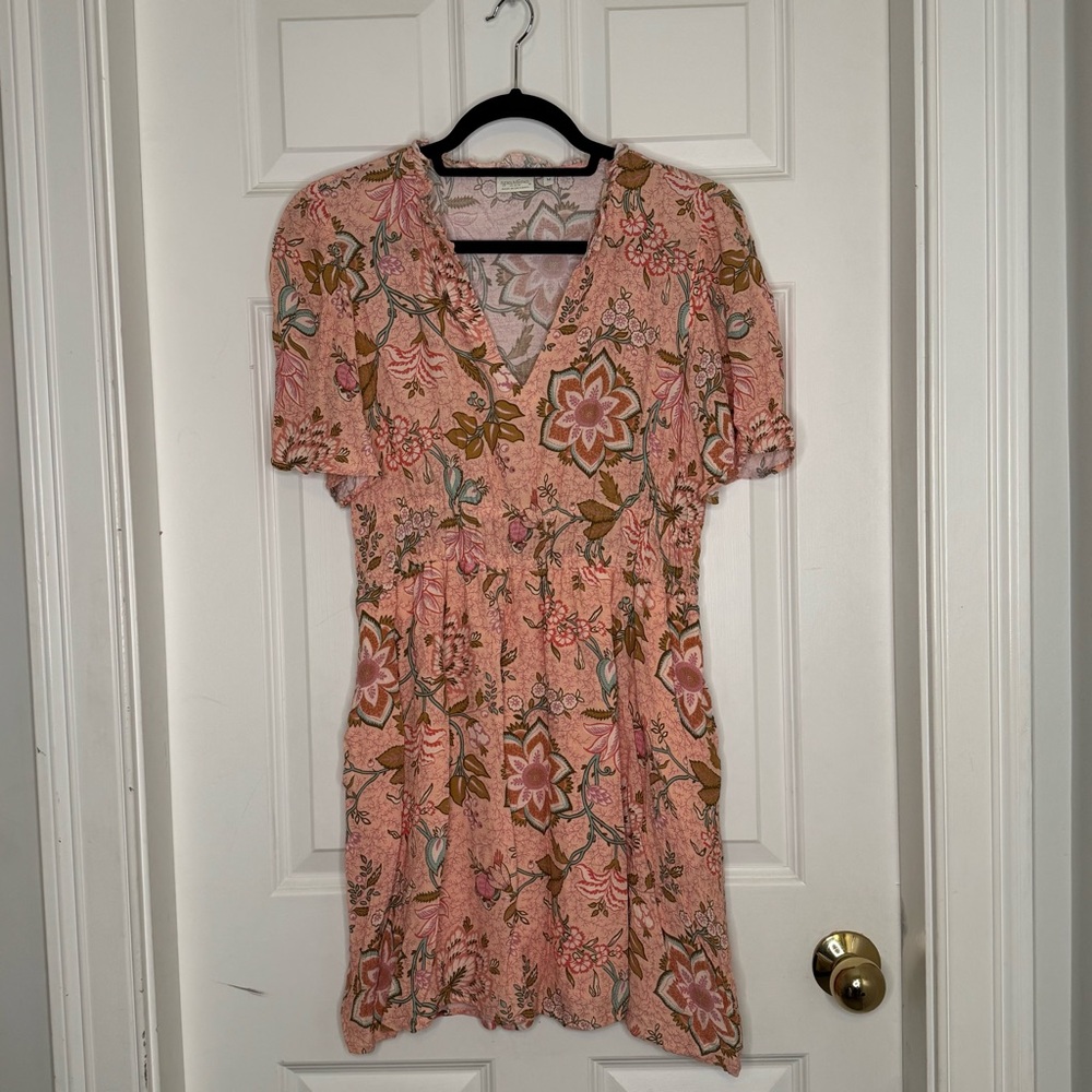 Spartina 449 Elayne Splitneck Dress Calm Waters Floral Chintz Size Medium Pink - Picture 2 of 11